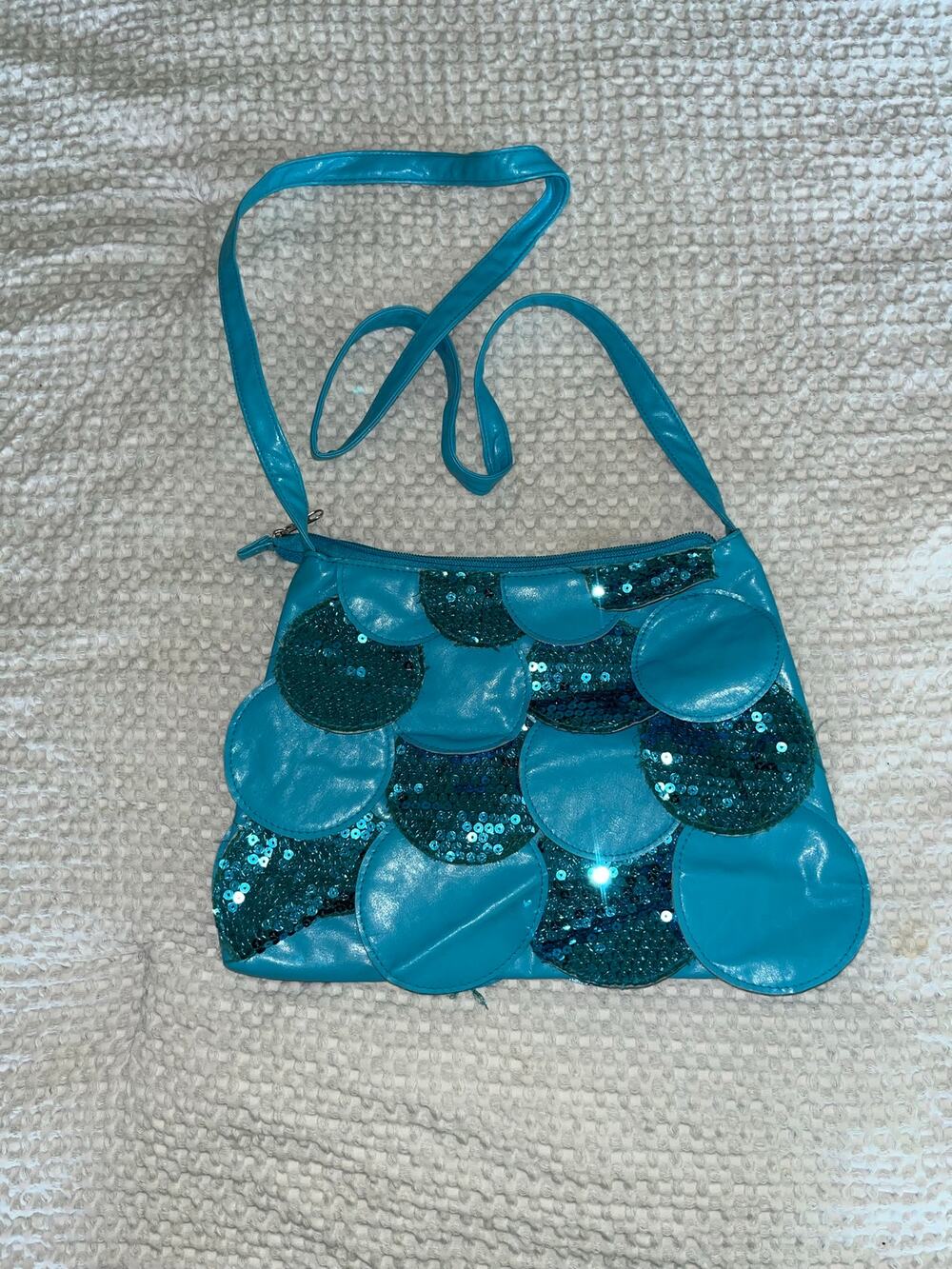 Vintage 90s Turquoise Faux Leather Mermaid Sequin Crossbody Purse